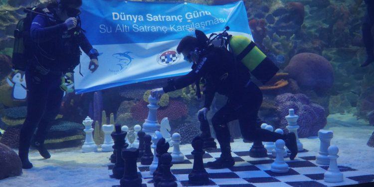 Dünya Satranç Günü’nü Sualtı Hayvanat Bahçesi’nde Balıklar Arasında Kutladılar